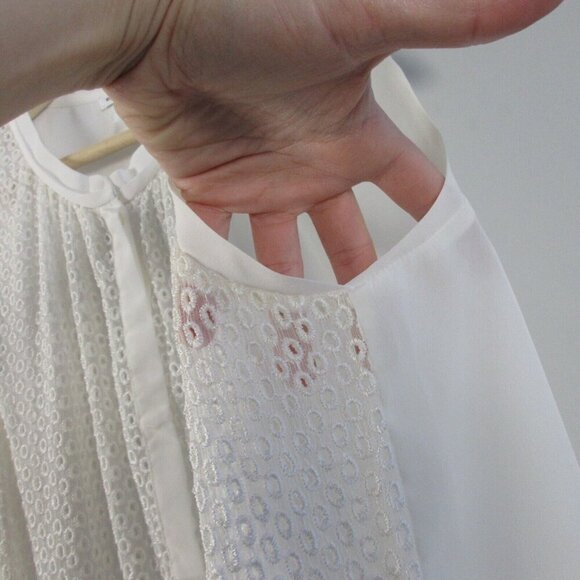 Club Monaco Silk Sheer Blouse Women S White Sleeveless Henley Boho Summer 104 - Picture 8 of 12